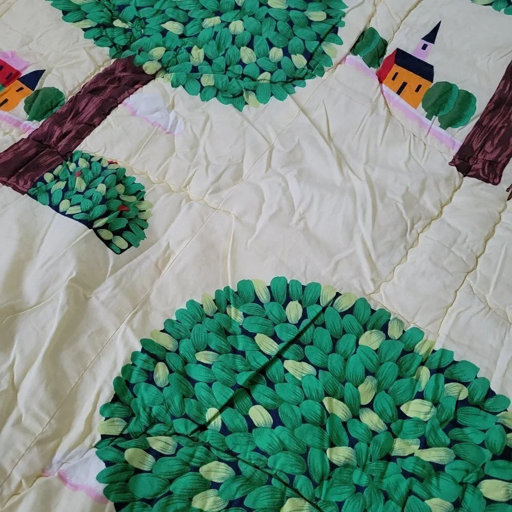 Full Size Children Tree House Colorful Yellow Graphic Print Cozy Quilted Blanket